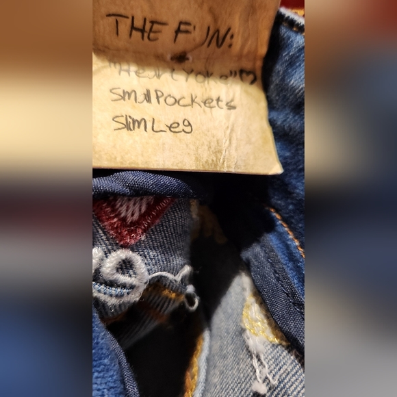 DESIGUAL NWT Flower Embroidered Straight Leg W/ankle Elastic Jeans BOHO Hippie - Picture 6 of 16